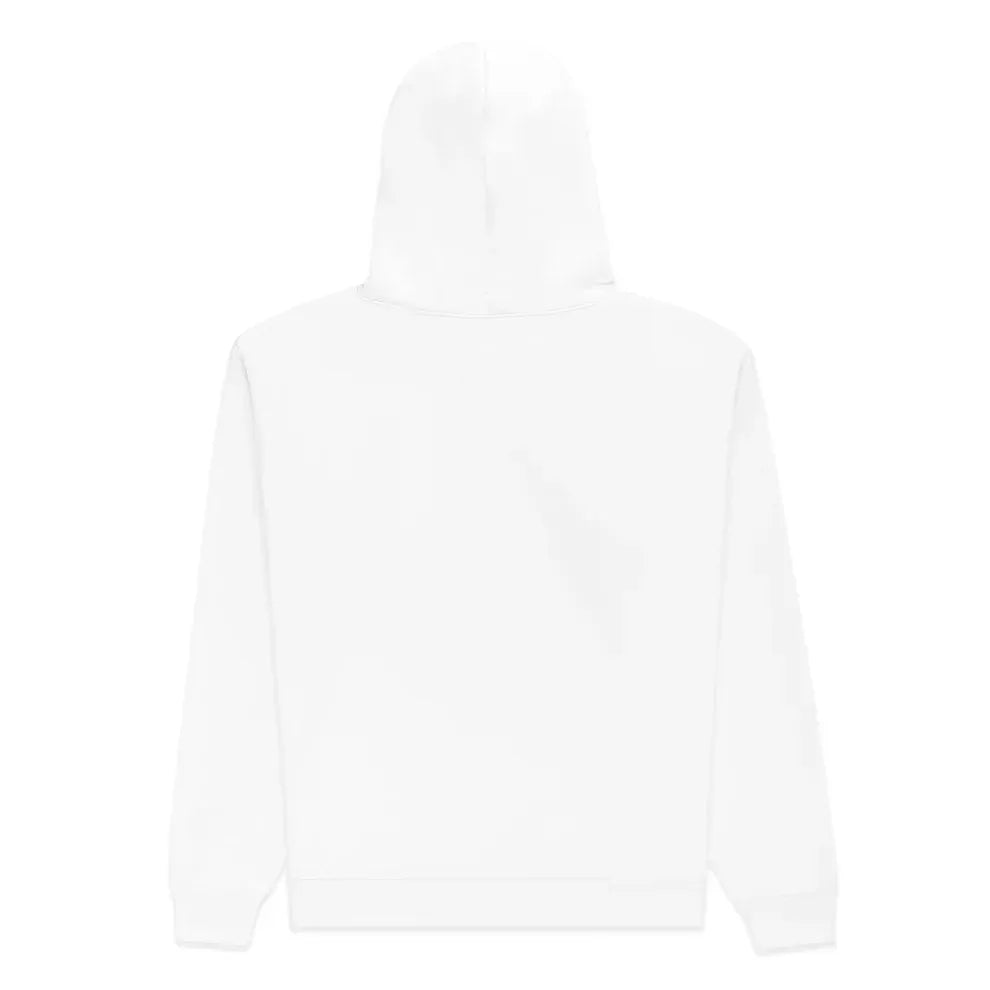 The Sp5der “Toxic Web” Hoodie in White & Neon Lime is a 440GSM heavyweight oversized streetwear pullover, shown from the back with the hood up and sleeves relaxed—a bold Y2K-inspired essential.