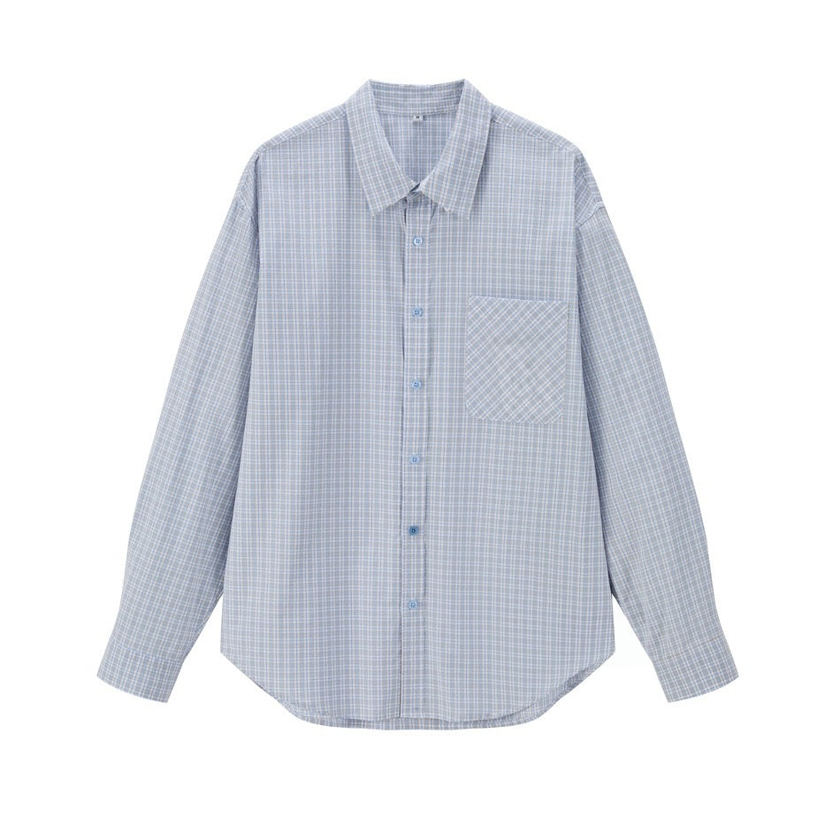 Rovaday Blue Long Sleeve Shirt with Small-Scale Plaid