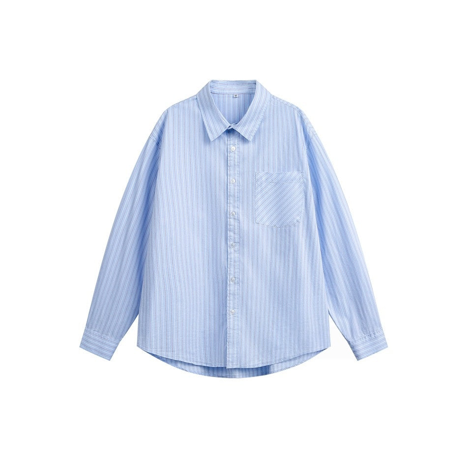 Rovaday Striped Long Sleeve Shirt in Light Blue with Chest Patch Pocket