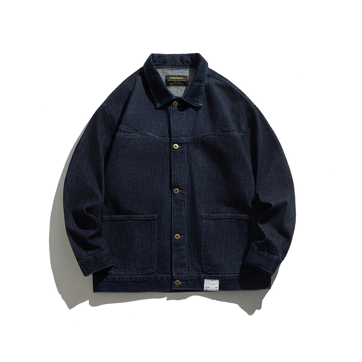 Rovaday Men's Dark Wash Denim Jacket with Patch Pockets