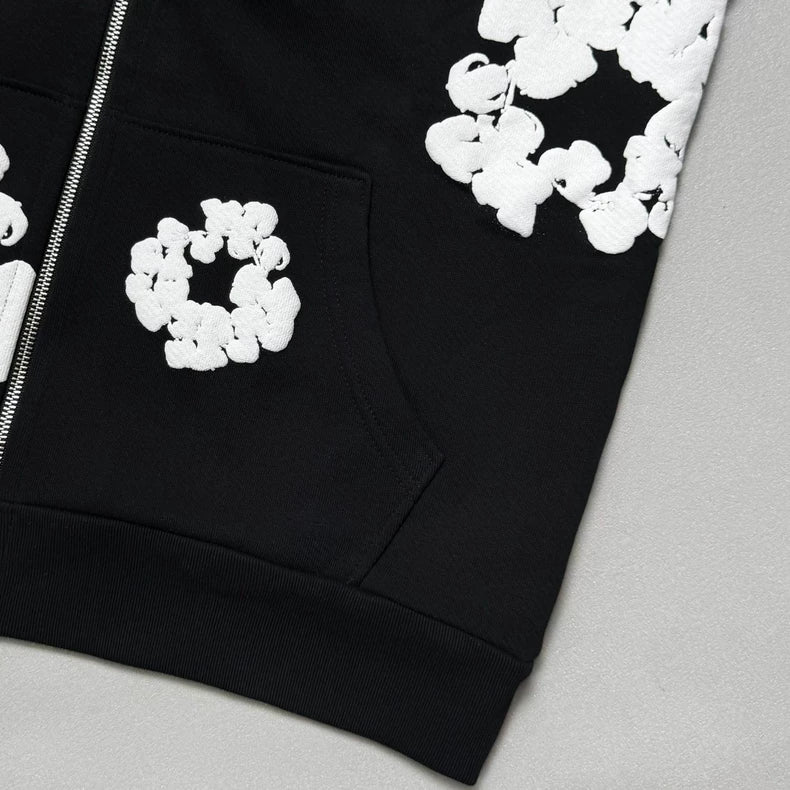 Denim Tears Cotton Wreath Zip Hoodie - Black / White