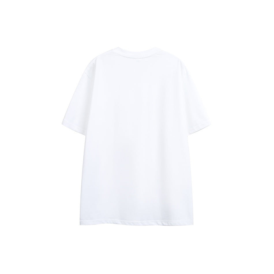 Plain white short-sleeve crew-neck T-shirt shown from the back on a white background.