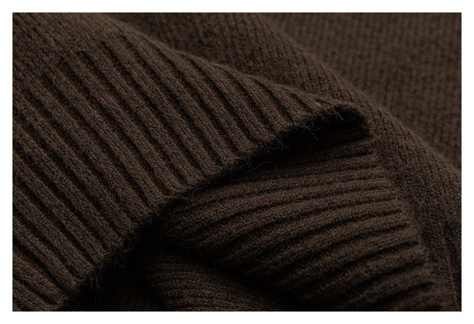 Close-up of a folded brown rib-knit cuff with prominent raised ribs.