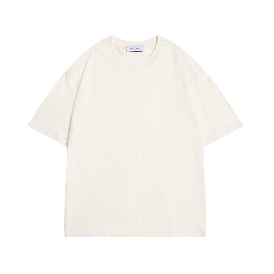 Cream apricot short-sleeve crew-neck T-shirt, flat-lay front view