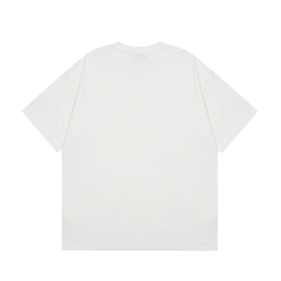 Plain white short-sleeve crew-neck T-shirt shown from the back on a white background.