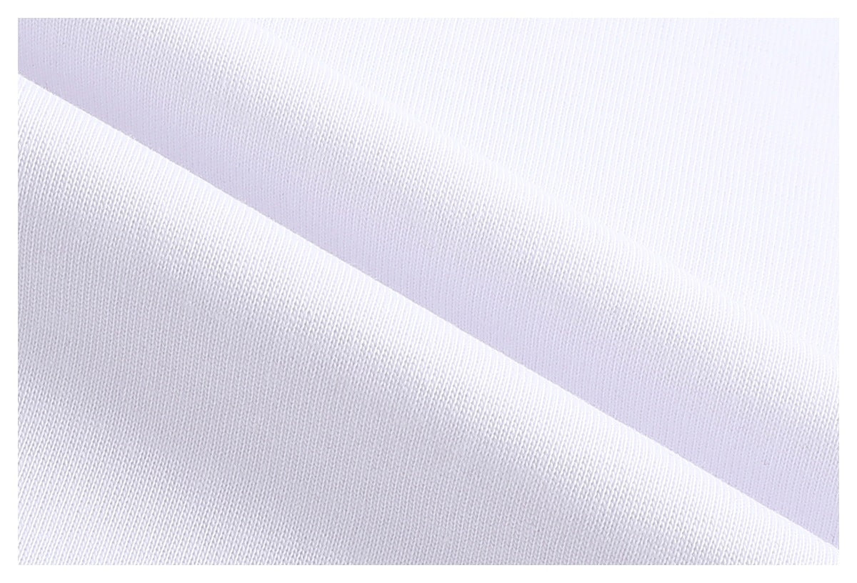 Macro view of white fabric folded to show its fine ribbed knit texture.