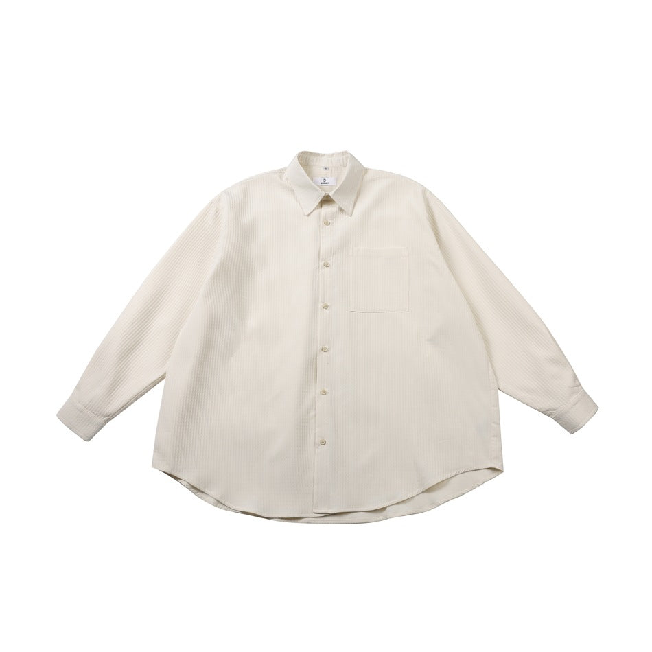 Off-white long-sleeve button-up shirt with chest pocket, flat front view