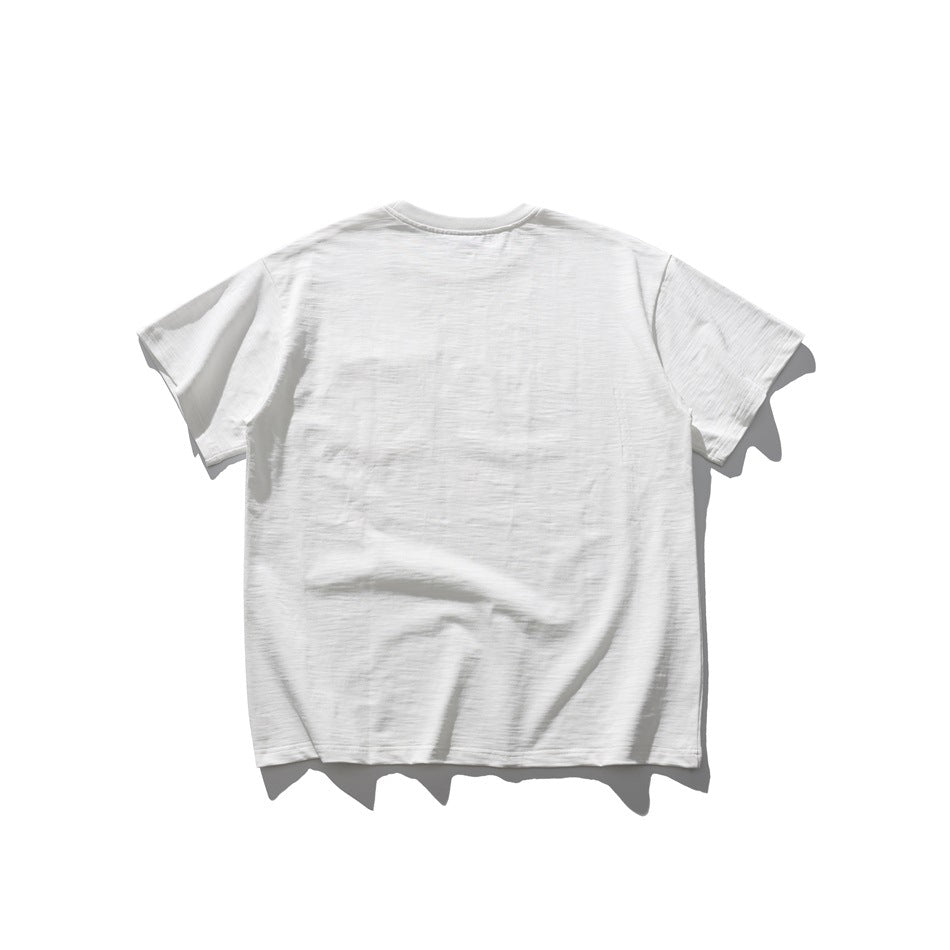 White short-sleeve crew-neck T-shirt, plain back view flat lay