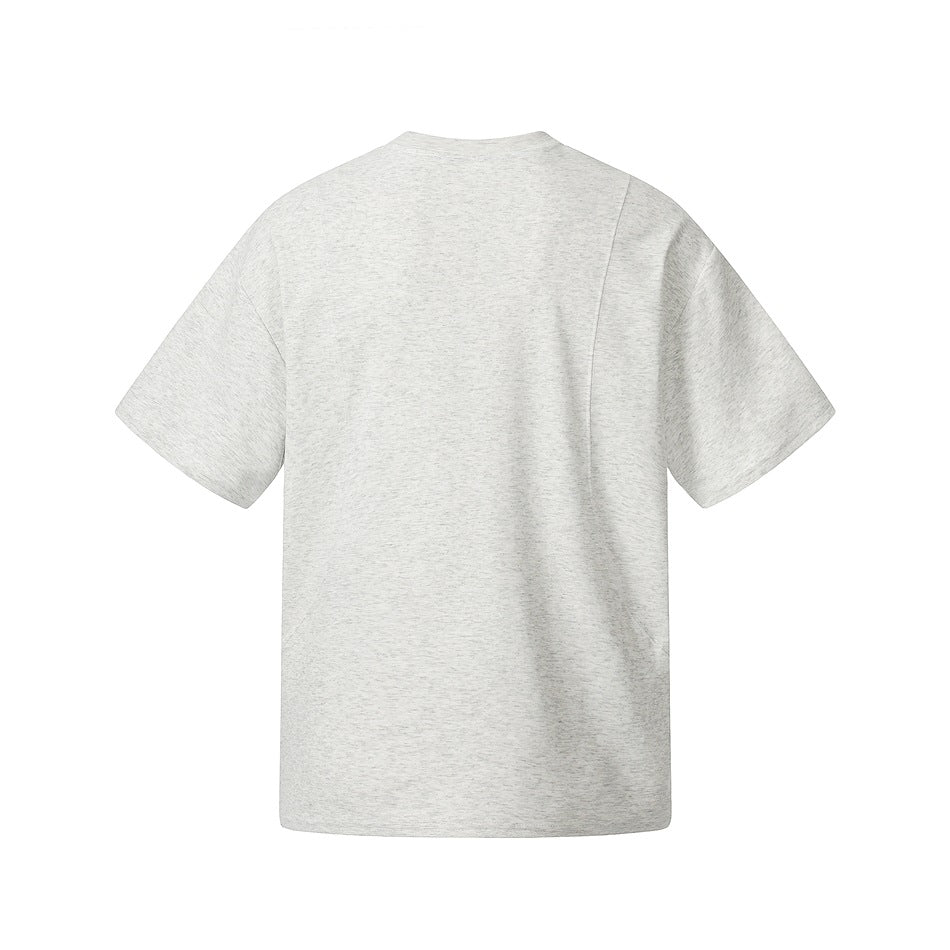 Back view of a light gray heather short-sleeve crew-neck T-shirt on a white background.