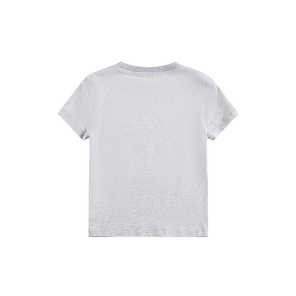 Plain light gray short-sleeve T-shirt shown from the back on a white background.