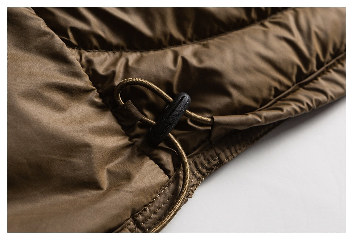 Close-up of the jacket hem with an adjustable drawcord and toggle.