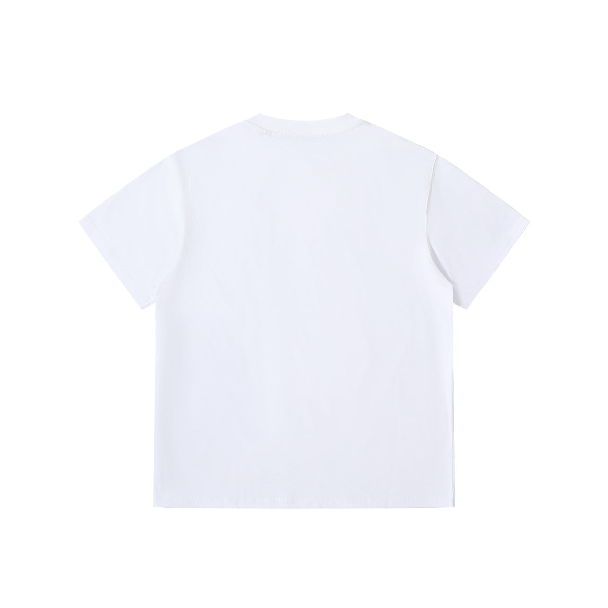 Plain white short-sleeve crew-neck T-shirt shown from the back.
