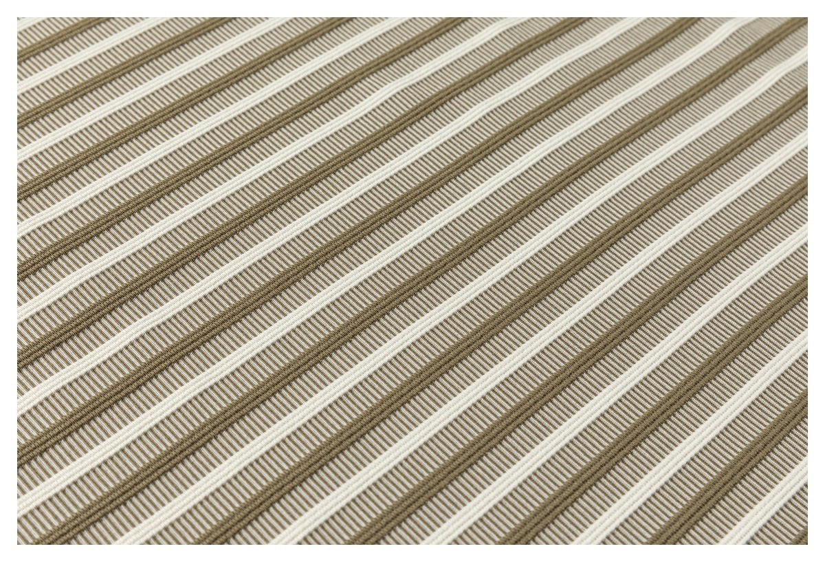 Close-up of beige and brown striped fabric with a fine woven texture.
