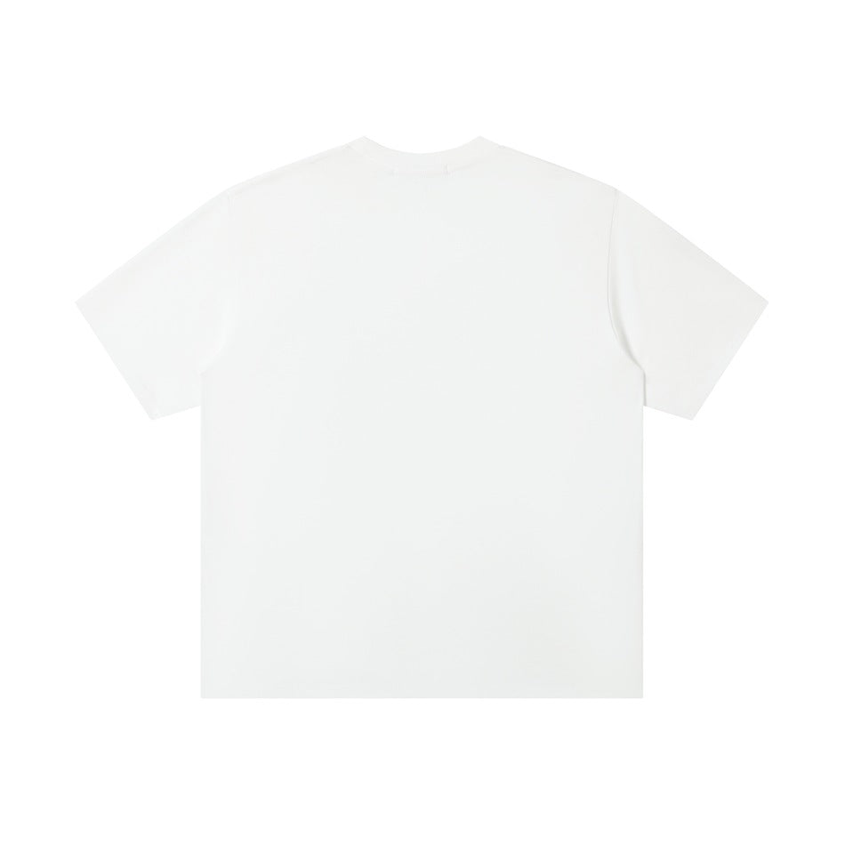 White short-sleeve crew neck T-shirt, plain back view flat lay