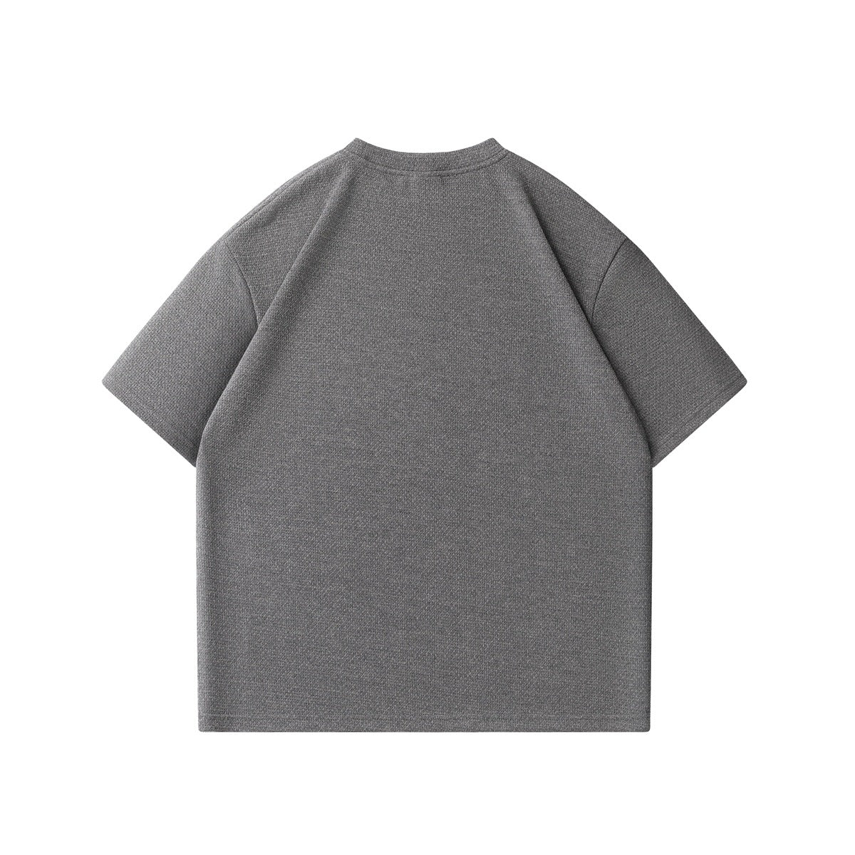 Back view of a plain gray short-sleeve crew-neck T-shirt.