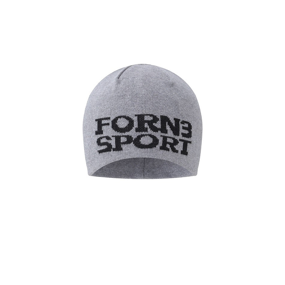 Gray knit beanie with black 'FORN3 SPORT' lettering knitted across the front, shown on a white background