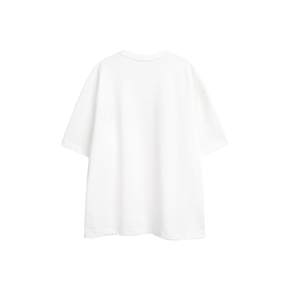 Plain white oversized short-sleeve T-shirt shown from the back against a white background.