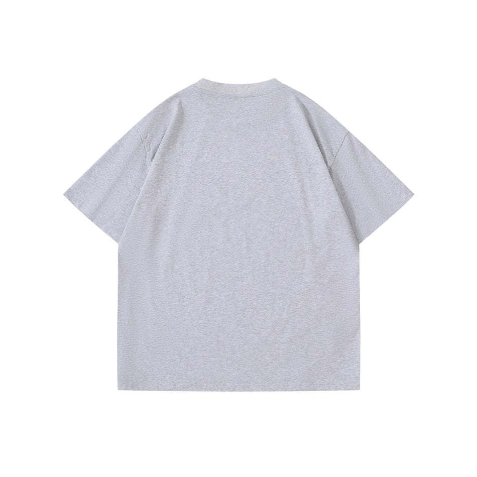 Plain heather gray short-sleeve T-shirt, back view