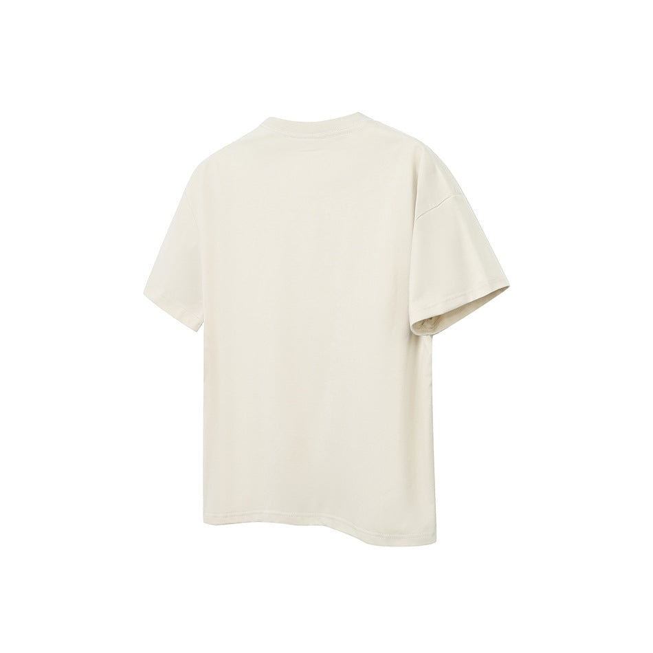Plain off-white short-sleeve crew-neck T-shirt shown from the back on a white background.