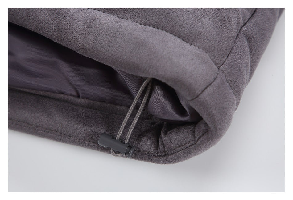 Close-up of the jacket hem with an adjustable drawcord and toggle.