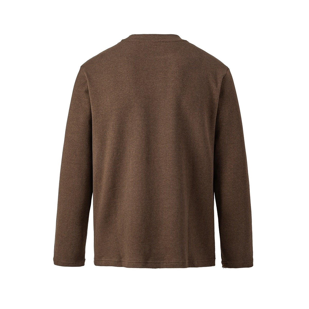 Back view of a plain brown long-sleeve crewneck shirt.