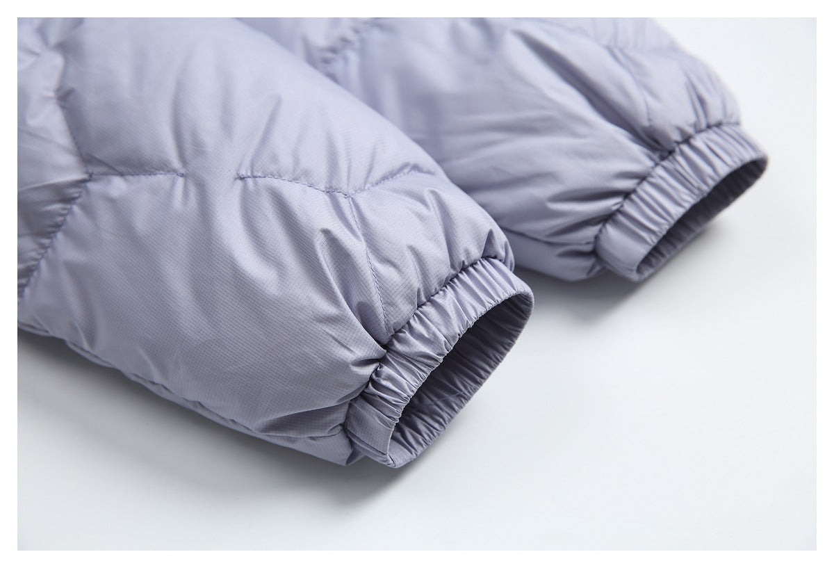 Close-up of the pale lavender jacket's sleeves with gathered elastic cuffs.