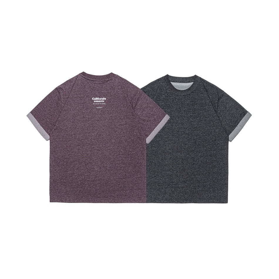 Burgundy and charcoal heather T-shirts shown together; the burgundy shirt is back-facing and the charcoal shirt front-facing.