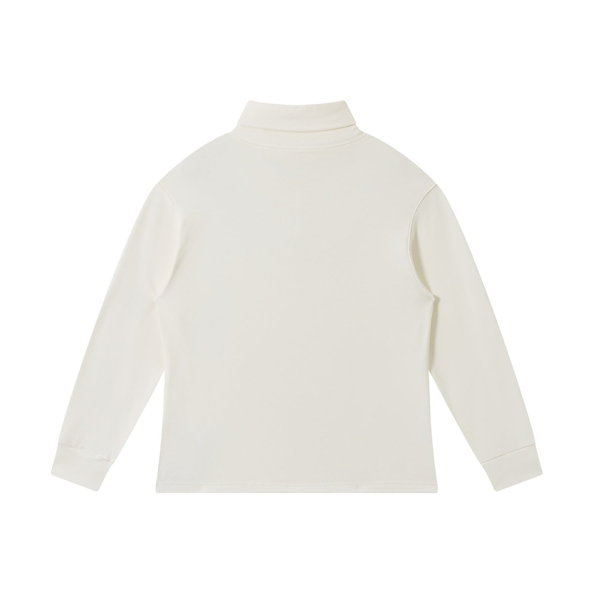 Ivory long-sleeve top with a folded turtleneck collar, shown flat from the front.