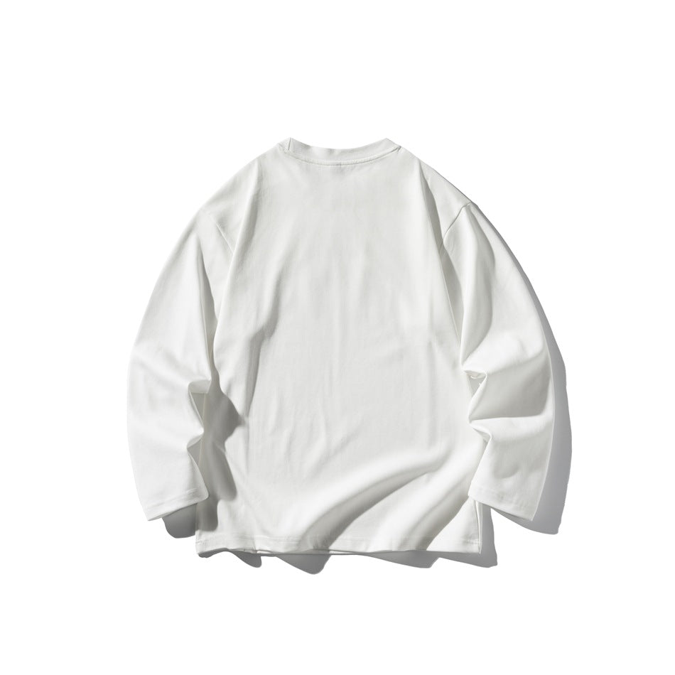 Plain white crewneck sweatshirt laid flat, shown from the front with long sleeves and a ribbed neckline.