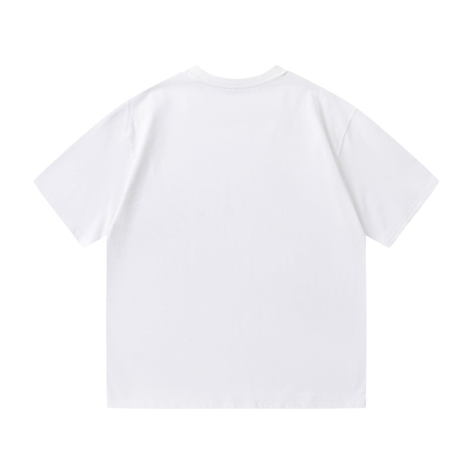 Back view of a plain white short-sleeve crew-neck T-shirt.