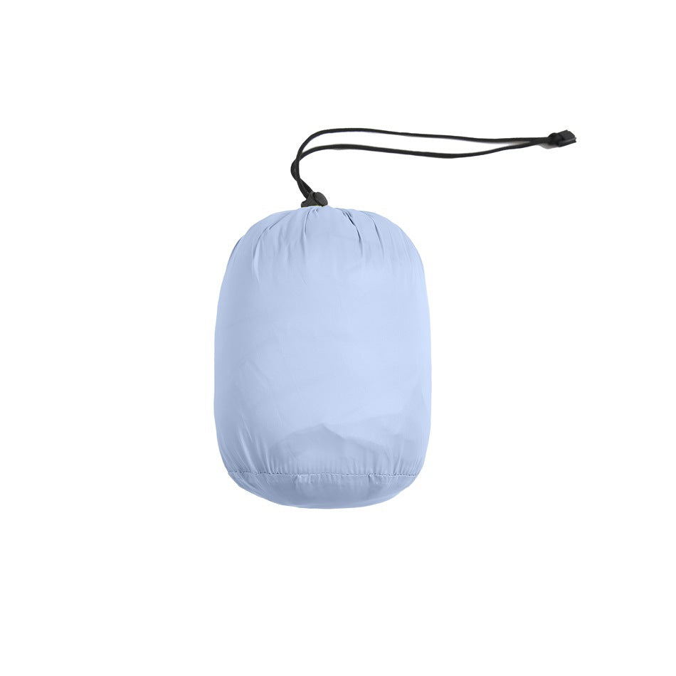 Light blue drawstring pouch with a black cord, shown against a white background.