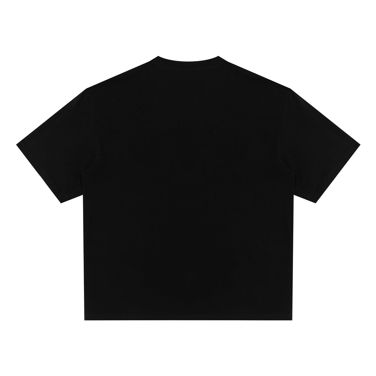 Plain black short-sleeve crew-neck T-shirt shown from the back on a white background.
