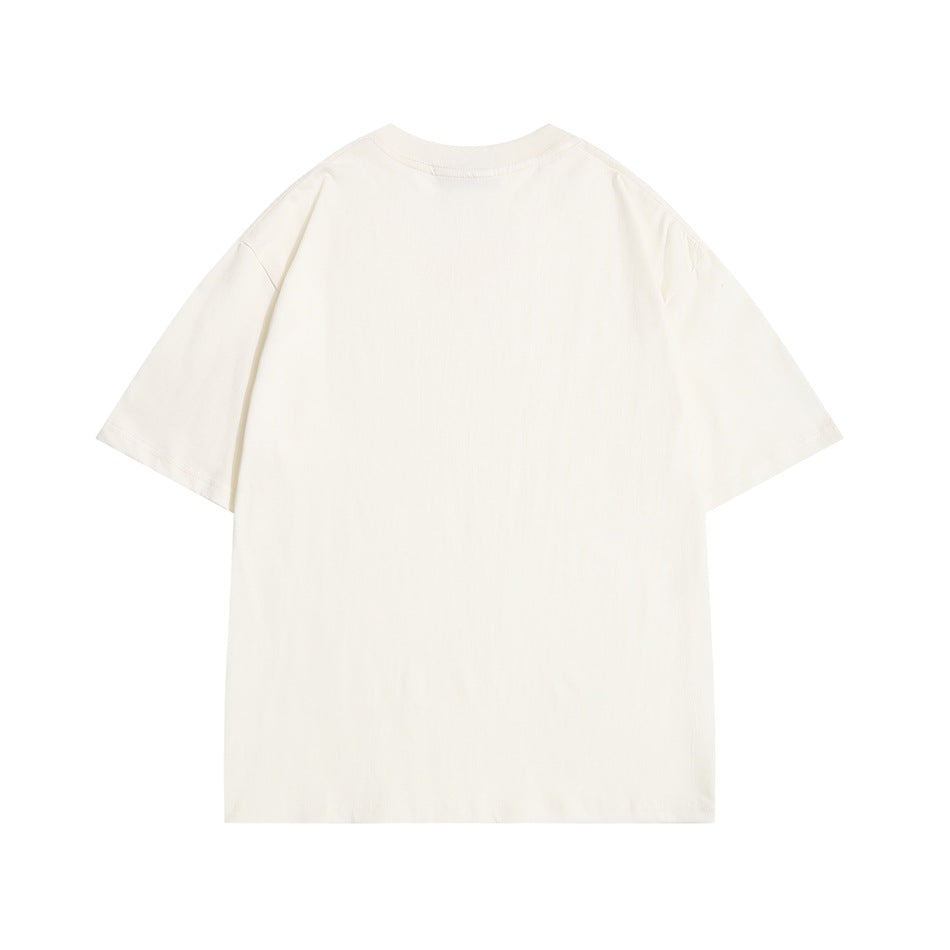 Plain ivory short-sleeve crew-neck T-shirt shown from the back on a white background.
