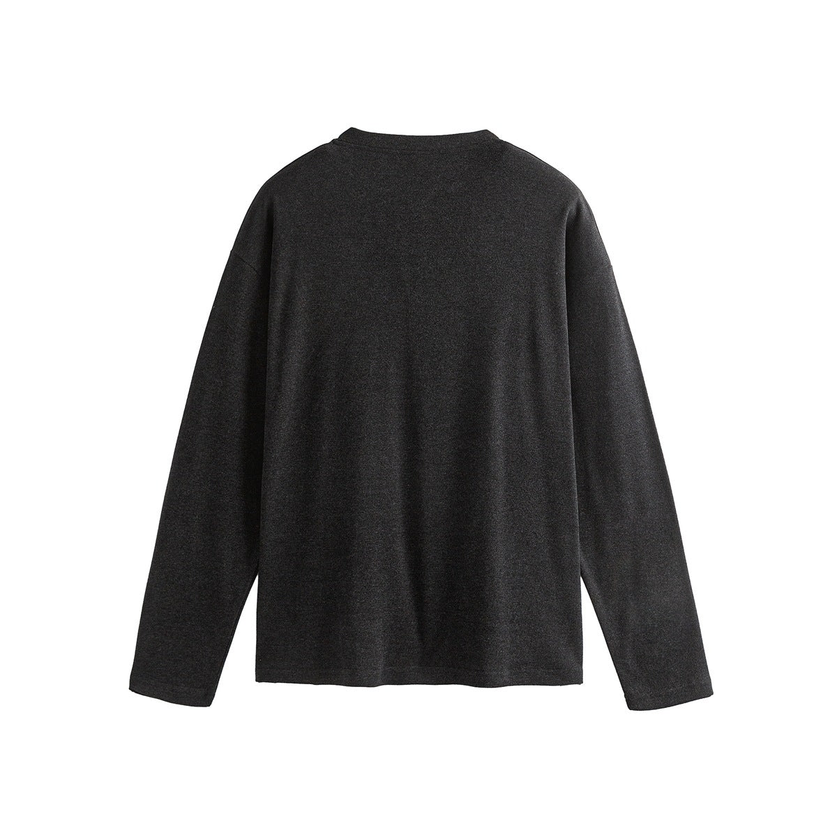 Back view of a plain charcoal long-sleeve shirt with a relaxed fit.