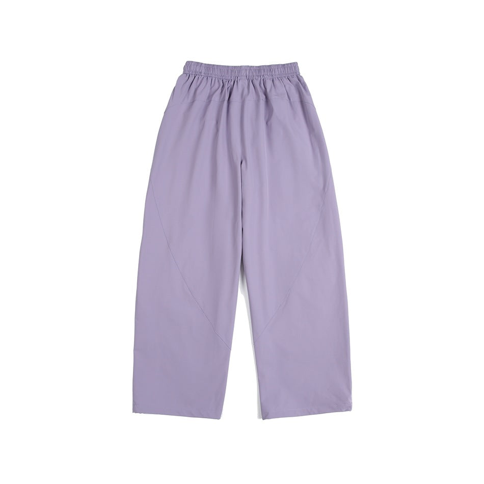 Light lavender loose straight-leg pants with an elastic waistband, shown against a white background.