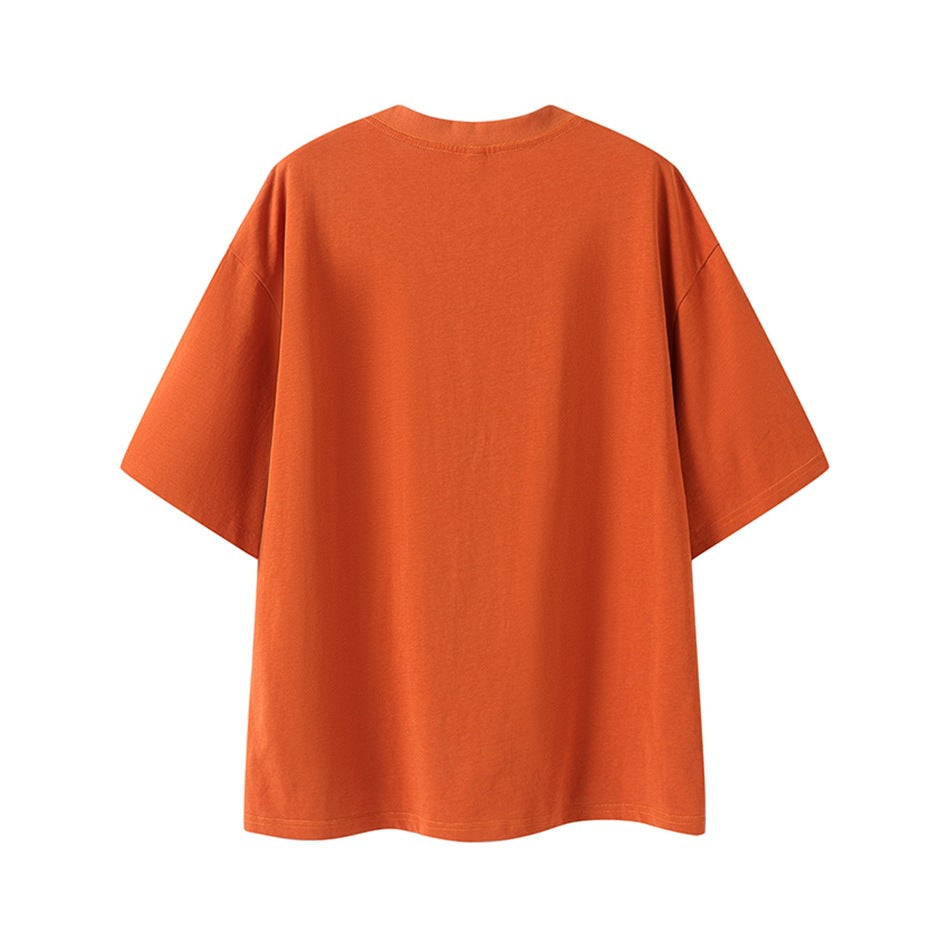 Plain orange short-sleeve crew-neck T-shirt shown from the back.