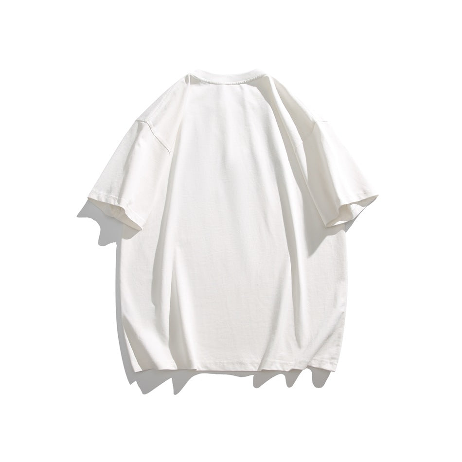 Back view of a plain oversized white short-sleeve T-shirt on a white background.