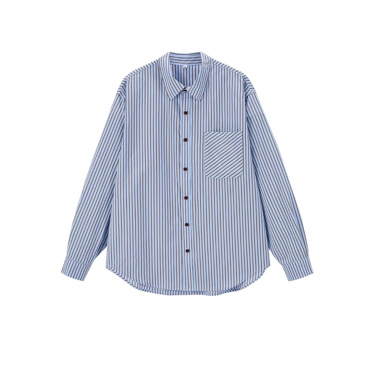 Blue and Brown Striped Shirt for Women with Chest Pocket