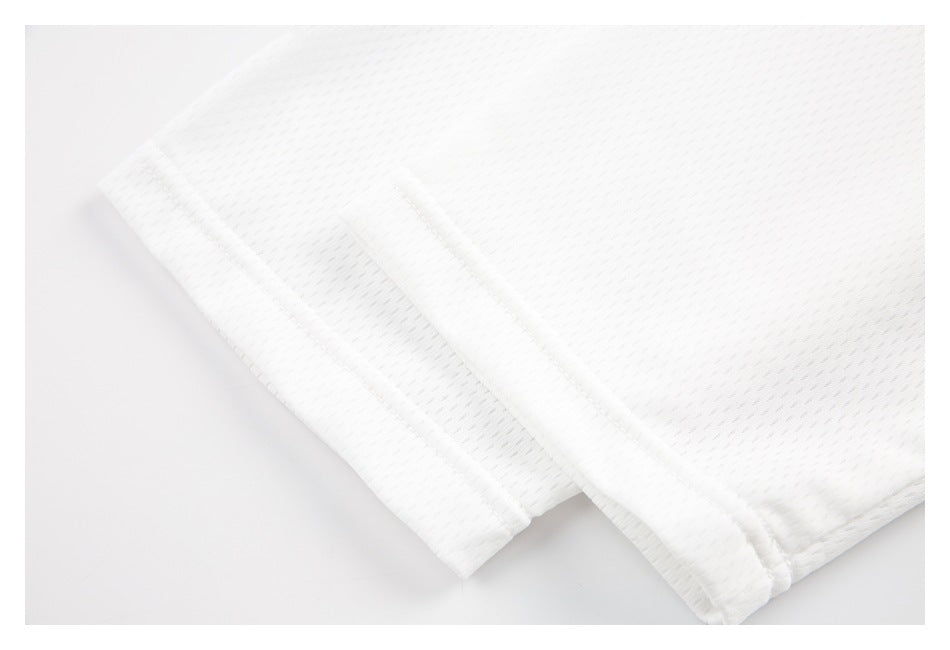 Close-up of white mesh garment fabric with a folded edge and stitched hem.