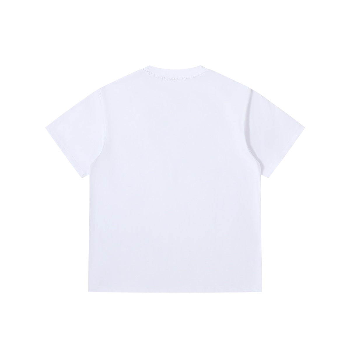 Back view of a plain white short-sleeve crew-neck T-shirt.