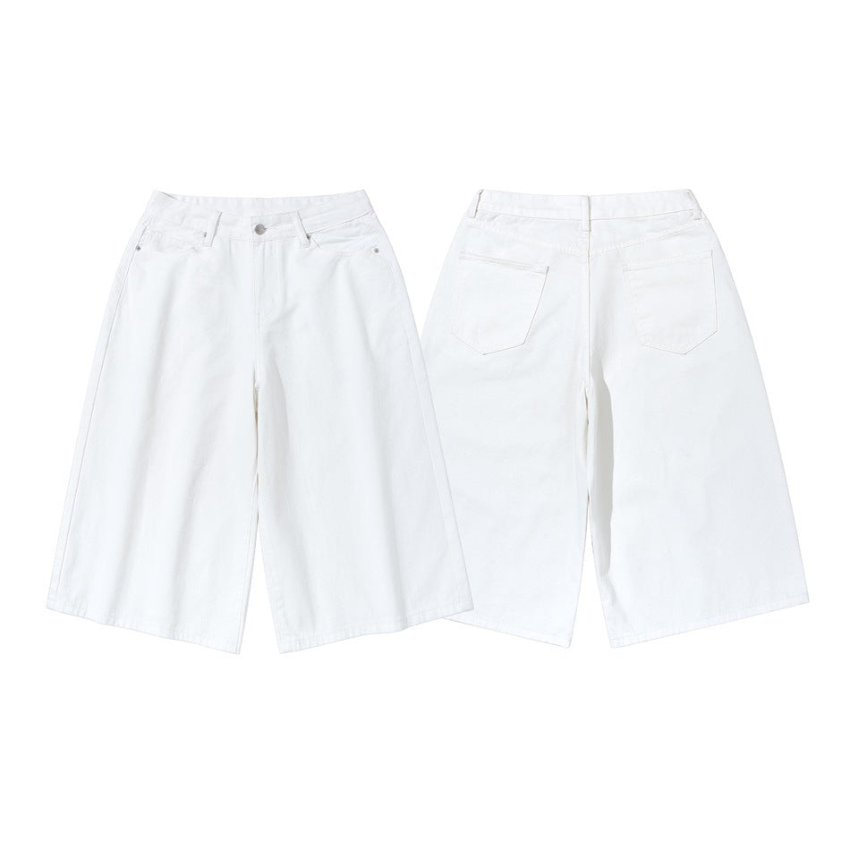 White wide-leg cropped pants shown from the front and back side by side.