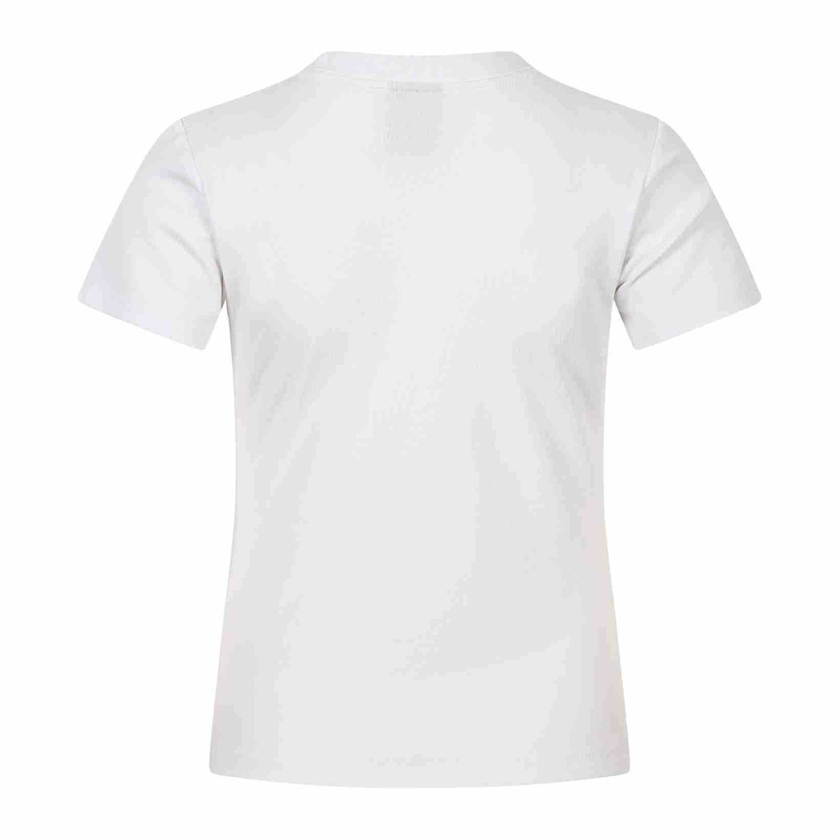 Plain white short-sleeve crew-neck T-shirt shown from the back against a white background.