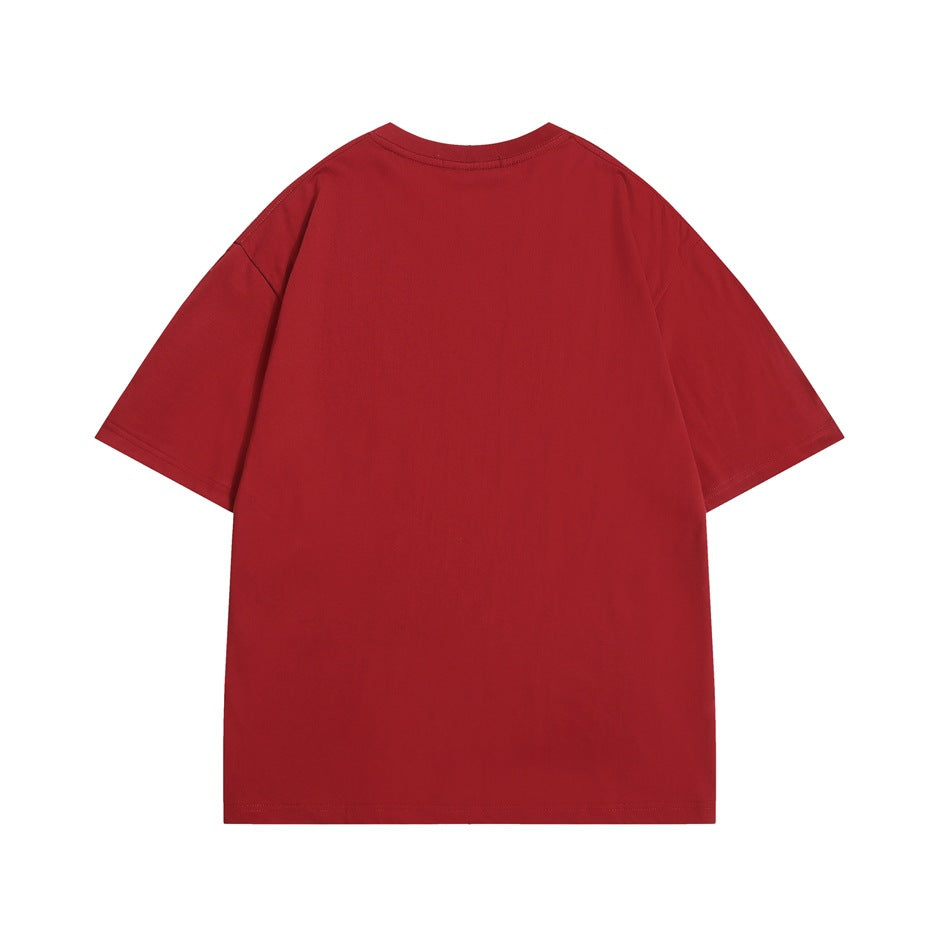 Plain red short-sleeve T-shirt shown from the back.
