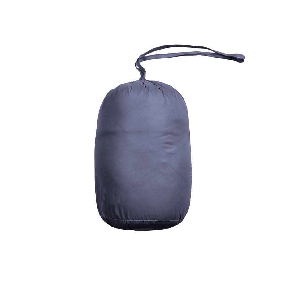 Dark slate-blue drawstring pouch with a long looped cord, shown against a plain white background.