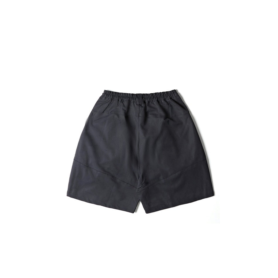 Back view of charcoal shorts with an elasticated waistband and clean rear panels.