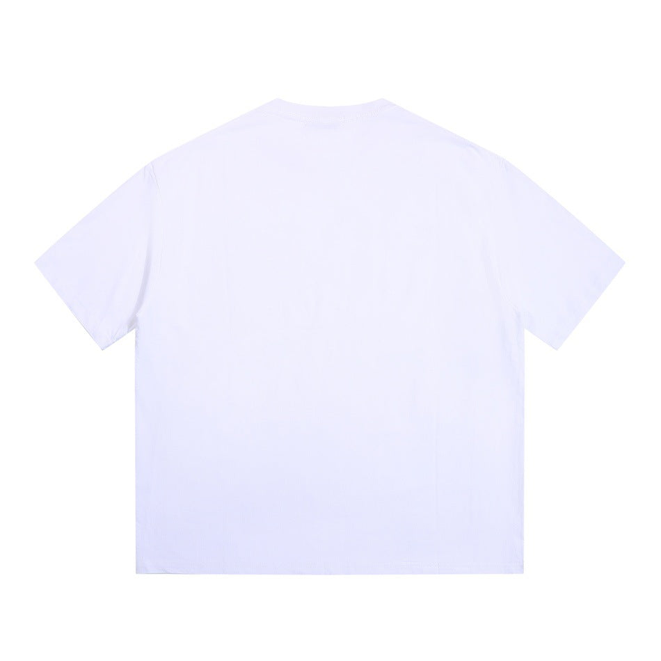Back view of a plain white short-sleeve crew-neck T-shirt.