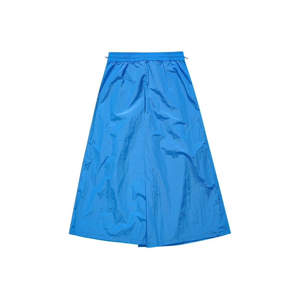 Bright blue wide-leg trousers with an elastic waistband, shown flat against a white background.