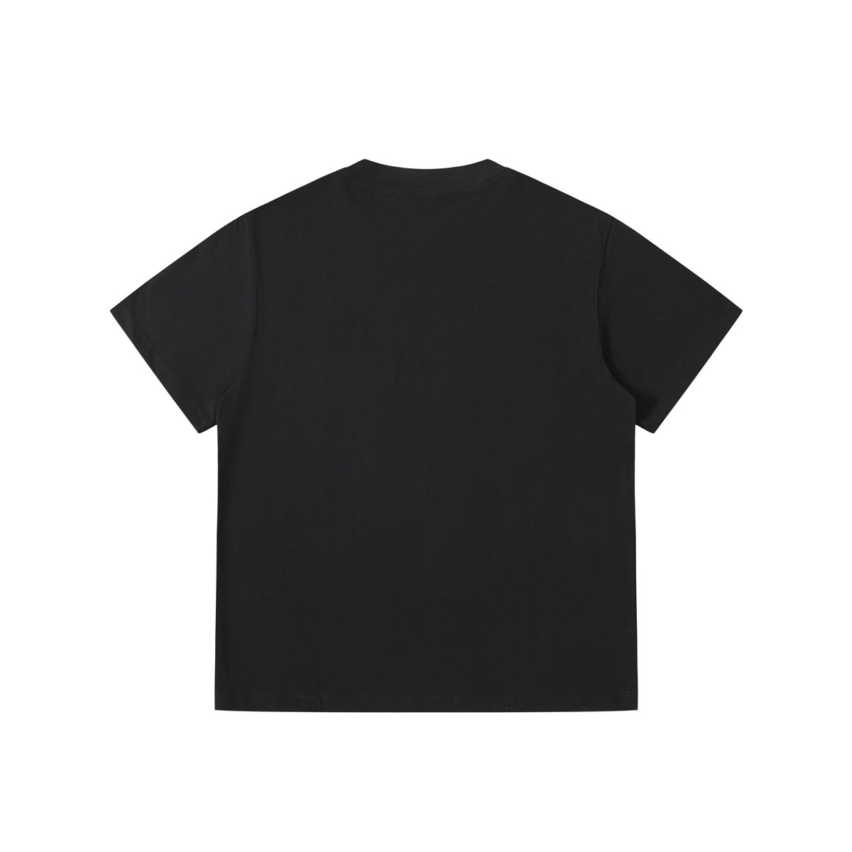 Back view of a plain black short-sleeve crew-neck T-shirt.