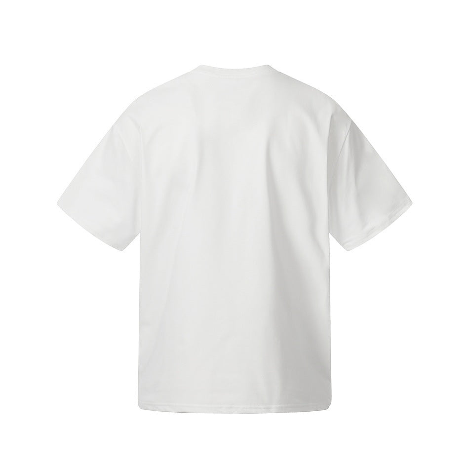 Plain white short-sleeve crew-neck T-shirt shown from the back on a white background.