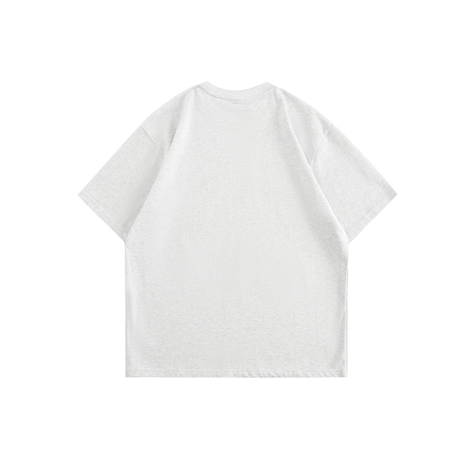 Back view of a plain heather-gray short-sleeve crew-neck T-shirt.